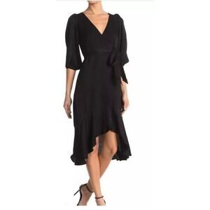 Good American Black Cheetah Print Wrap Dress Romantic Flirty Size 3 (L)